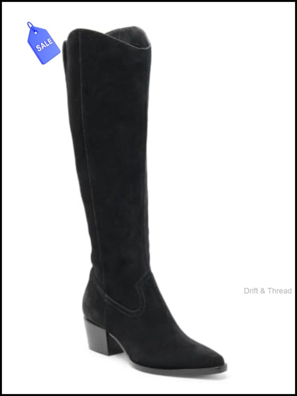 Wide Calf Knee High Boots Chunky Heel Pointed Toe Faux Suede Zip Womens
